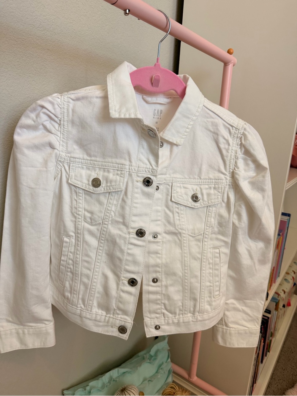 GAP White Girls' Puff Shoulder Denim Jacket